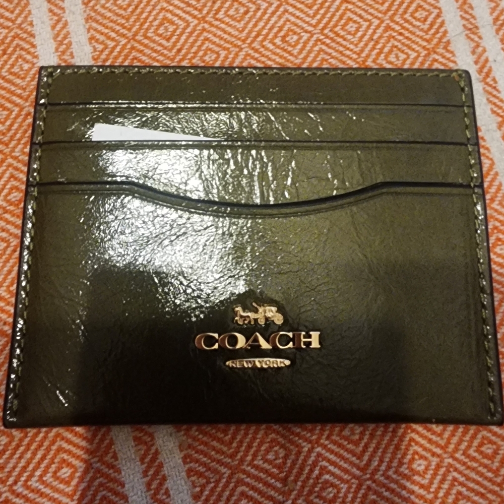 Coach Dark Green Leather Card Holder NWT - Picture 2 of 9